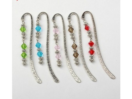 Tibetan Style Bookmarks/Hairpins, with Glass Beads, 84mm