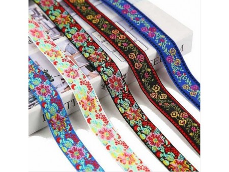 50 Yards Ethnic Style Embroidered Nylon Flower Jacquard Ribbon, for Bowknot Hairpin Headwear Clothing Accessories