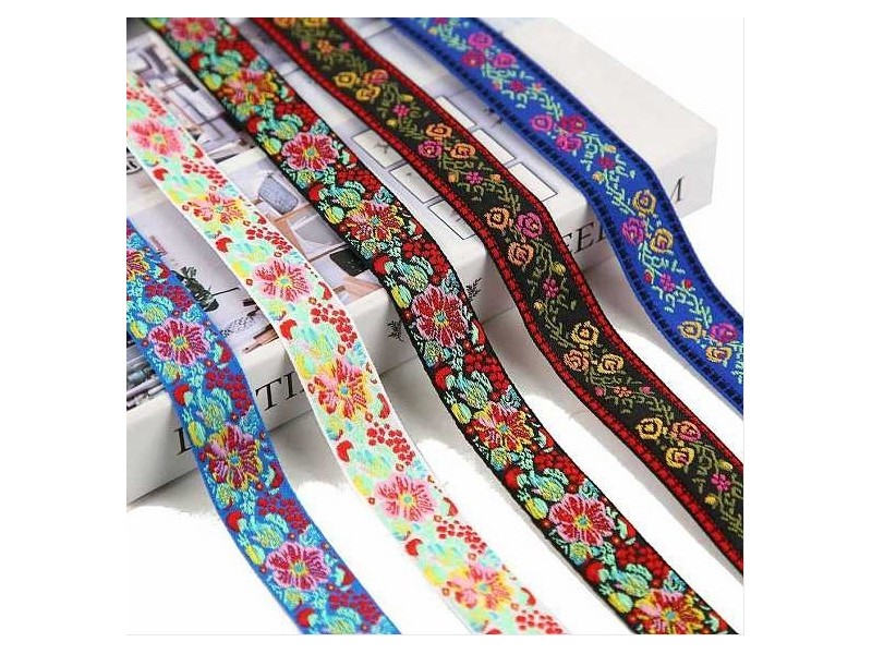 50 Yards Ethnic Style Embroidered Nylon Flower Jacquard Ribbon, for Bowknot Hairpin Headwear Clothing Accessories