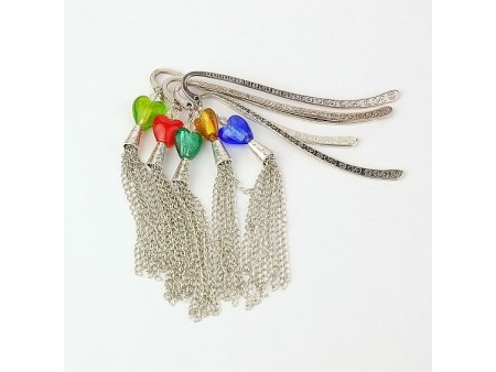 Tibetan Style Tassel Bookmarks/Hairpins, with Handmade Silver Foil Glass Beads and Iron Chains, 84mm