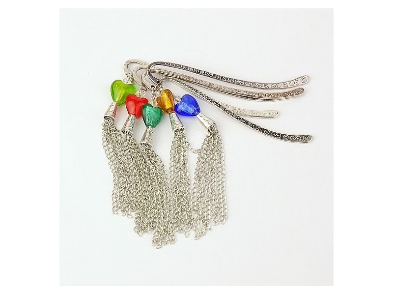 Tibetan Style Tassel Bookmarks/Hairpins, with Handmade Silver Foil Glass Beads and Iron Chains, 84mm