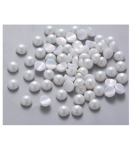 Plastic Imitation Pearl Cabochons, Nail Art Decoration Accessories, Rainbow Plated, Half Round, White