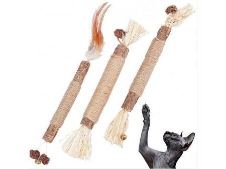 Gorgecraft 3 Pcs 3 Styles Wood Chew Sticks Cat Teeth Cleaning Chew Toy