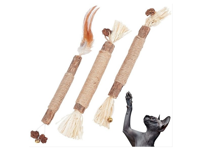 Gorgecraft 3 Pcs 3 Styles Wood Chew Sticks Cat Teeth Cleaning Chew Toy