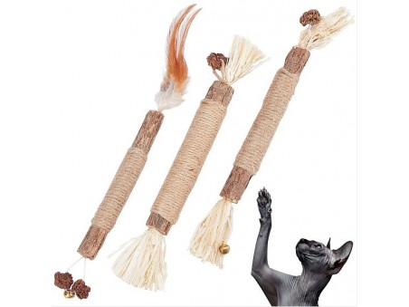 Gorgecraft 3 Pcs 3 Styles Wood Chew Sticks Cat Teeth Cleaning Chew Toy