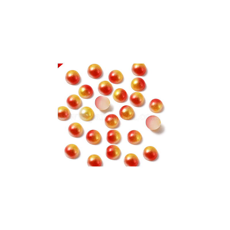 Plastic Imitation Pearl Cabochons, Nail Art Decoration Accessories, Half Round, Red, 6x3mm, 120pcs/bag