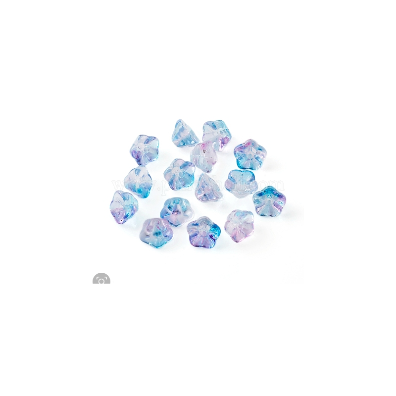 Electroplate Glass Beads, Trumpet Flower, Deep Sky Blue