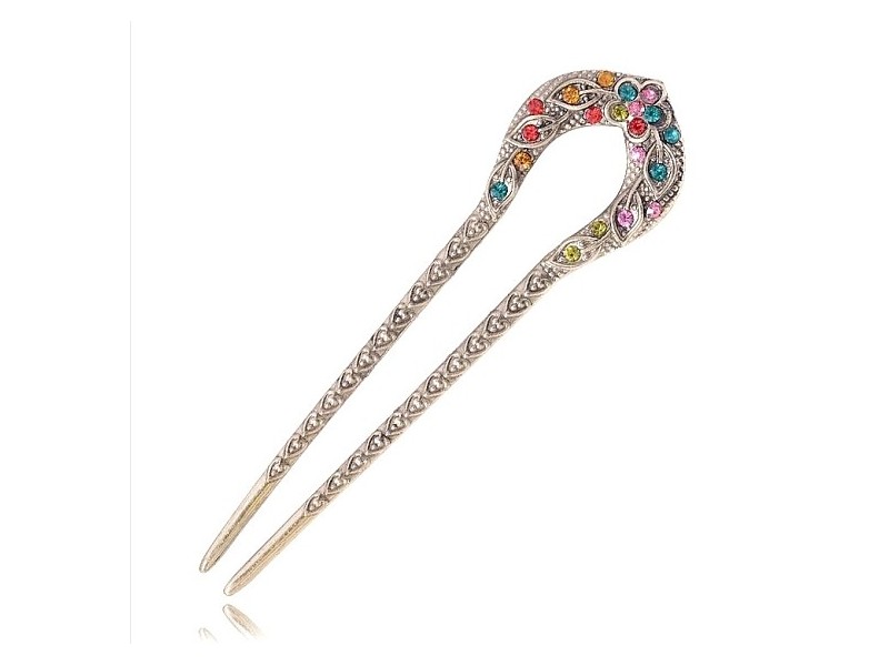 Alloy Rhinestone Vintage Hair Forks, Hair Accessories for Woman Girls, U Shaped