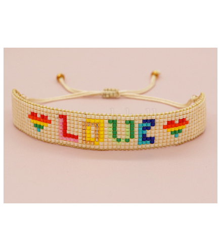 Seed Braided Bead Bracelet, Word Adjustable Bracelet, Colorful