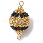 Seed Beads Loom Round Connector Charms, with Brass Double Loops, Gold & Black, Golden