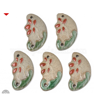 Handmade Porcelain Connector Charms, Famille Rose Style, Moon, Light Green