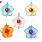 Transparent Acrylic & Glass Flower Connector Charms, with 304 Stainless Steel Double Loops