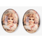 Glass Cabochons, with European Style Pattern, Oval