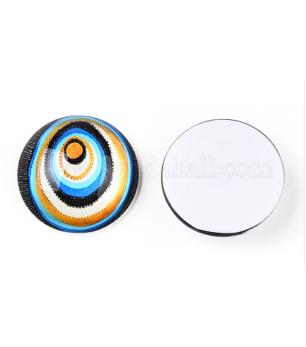 Glass Cabochons, Half Round with Eye, Colorful