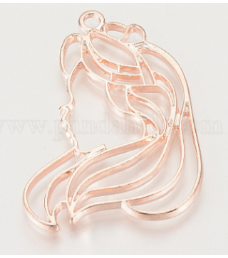 Alloy Open Back Bezel Princess Pendants, For DIY UV Resin, Epoxy Resin, Pressed Flower Jewelry, Girl, Rose Gold