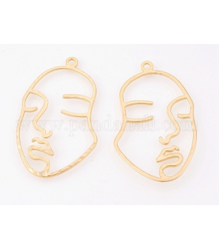 Brass Open Back Bezel Pendants, For DIY UV Resin, Epoxy Resin, Pressed Flower Jewelry, Face, Nickel Free