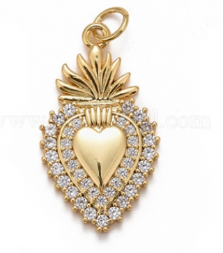 Rack Plating Brass Micro Pave Clear Cubic Zirconia Pendants, Cadmium Free & Nickel Free & Lead Free