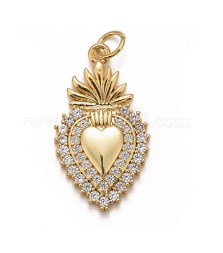 Rack Plating Brass Micro Pave Clear Cubic Zirconia Pendants, Cadmium Free & Nickel Free & Lead Free