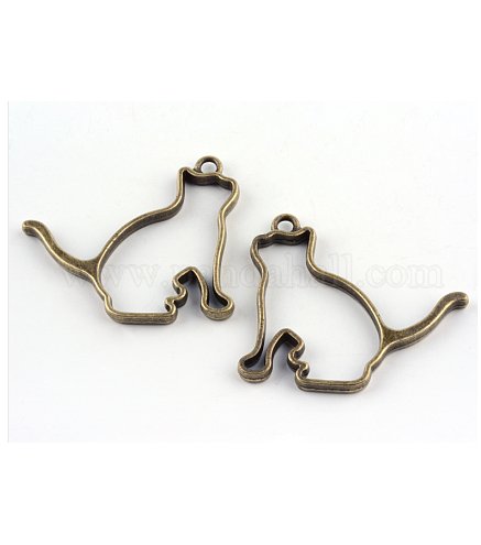 Rack Plating Alloy Kitten Open Back Bezel Pendants, for DIY UV Resin, Epoxy Resin, Pressed Flower Jewelry, Cat