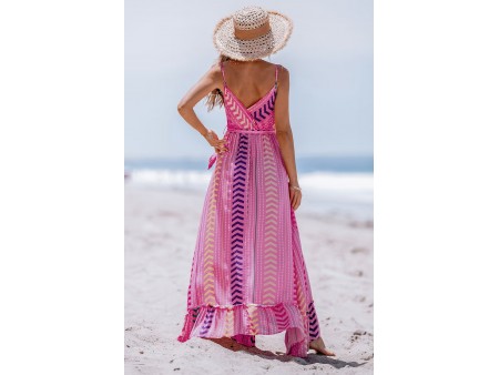 Pink V-Neck Belted Maxi Dress