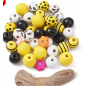 DIY Bee Pendant Decoration Making Kit, Including Printed Wood Round & Flower Beads, Jute Cord