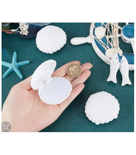 SUNNYCLUE 3Pcs White Shell Shaped Jewelry Box Velvet Shells Earring Storage Case Ocean Sea Beach Seashell