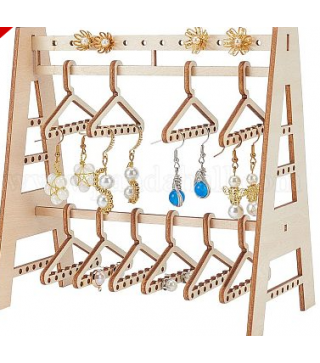 Holes Earring Holder, Earring Organizer Rack with Mini Hangers Wood Earring Display Stand