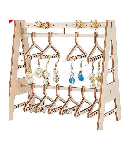 Holes Earring Holder, Earring Organizer Rack with Mini Hangers Wood Earring Display Stand