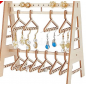 Holes Earring Holder, Earring Organizer Rack with Mini Hangers Wood Earring Display Stand