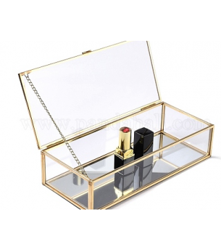 Rectangle Transparent Glass Jewellery Chest, with Flip Cover, for Jewelry Display Cosmetics Storage Box