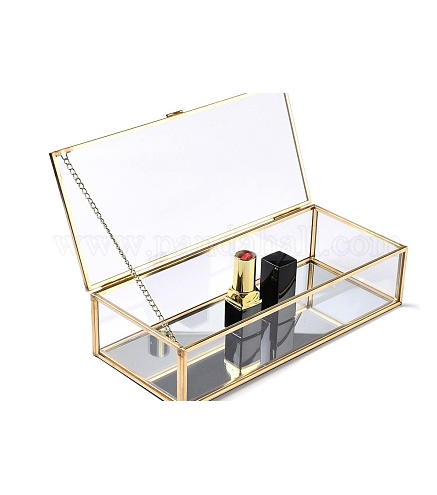 Rectangle Transparent Glass Jewellery Chest, with Flip Cover, for Jewelry Display Cosmetics Storage Box