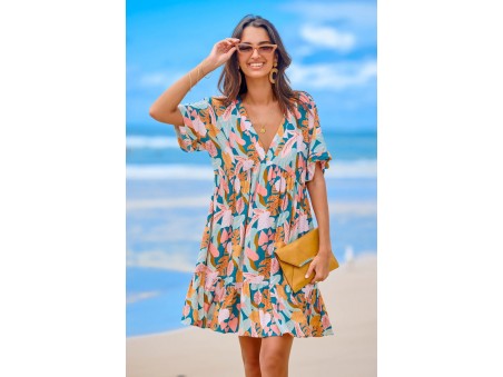 Soft Tropics Short Sleeve Mini Dress