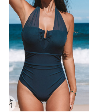 Midnight Waves Retro Ruched Tummy Control One-Piece