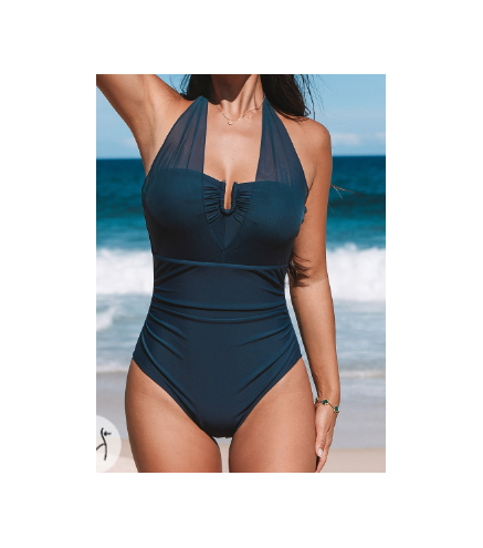 Midnight Waves Retro Ruched Tummy Control One-Piece