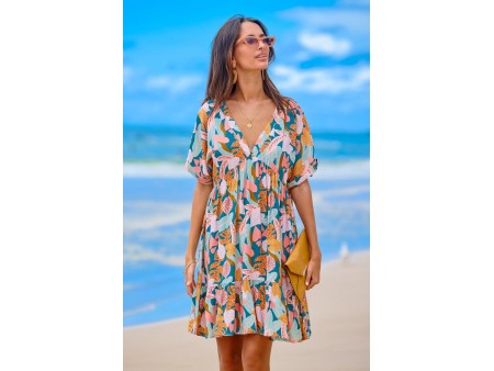 Soft Tropics Short Sleeve Mini Dress