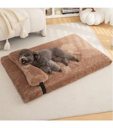 Large Dog Bed with Pillow Washable Plush Pet Bed Anti Anxiety Warm Dog Sleeping Mat