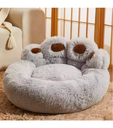 Dog Sofa Bed Mat Long Plush Sleeping Basket for Small Medium Large Dogs Cute Bear grey