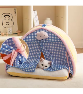 Semi-Enclosed Cat Kennel Bed Teepee Tent Mattress Cute Decorative PP Cotton Filling Warm Breathable Cats Household Pet Supplies