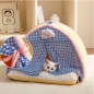 Semi-Enclosed Cat Kennel Bed Teepee Tent Mattress Cute Decorative PP Cotton Filling Warm Breathable Cats Household Pet Supplies