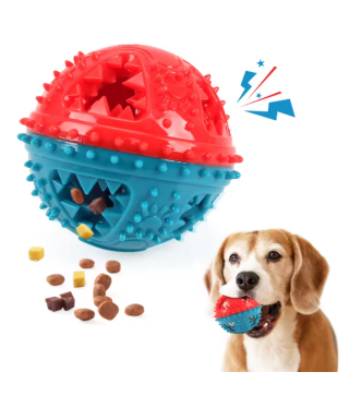 Dog Chew Toys Grinding Teeth Sound Ball Toys Leaking Food Balls Anti Bite Interactive Training Cleaning Teeth Toys red