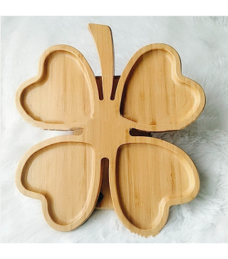 Saint Patrick's Day Clover Shape Bamboo Serving Tray, for Candy, Cake