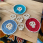 Halloween Theme Polyester Crochet Cup Mats, Antiskid Macrame Coasters, Flat Round with Skull