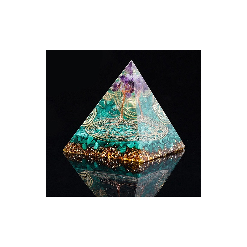 Resin Energy Generators, Reiki Gemstone Chips Orgonite Pyramid for Home Office Desk Decoration