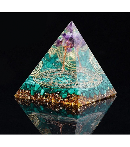 Resin Energy Generators, Reiki Gemstone Chips Orgonite Pyramid for Home Office Desk Decoration