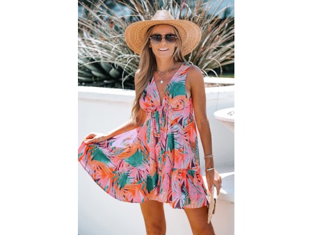 Tropical Leaf Print Flowy Dress