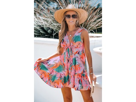 Tropical Leaf Print Flowy Dress