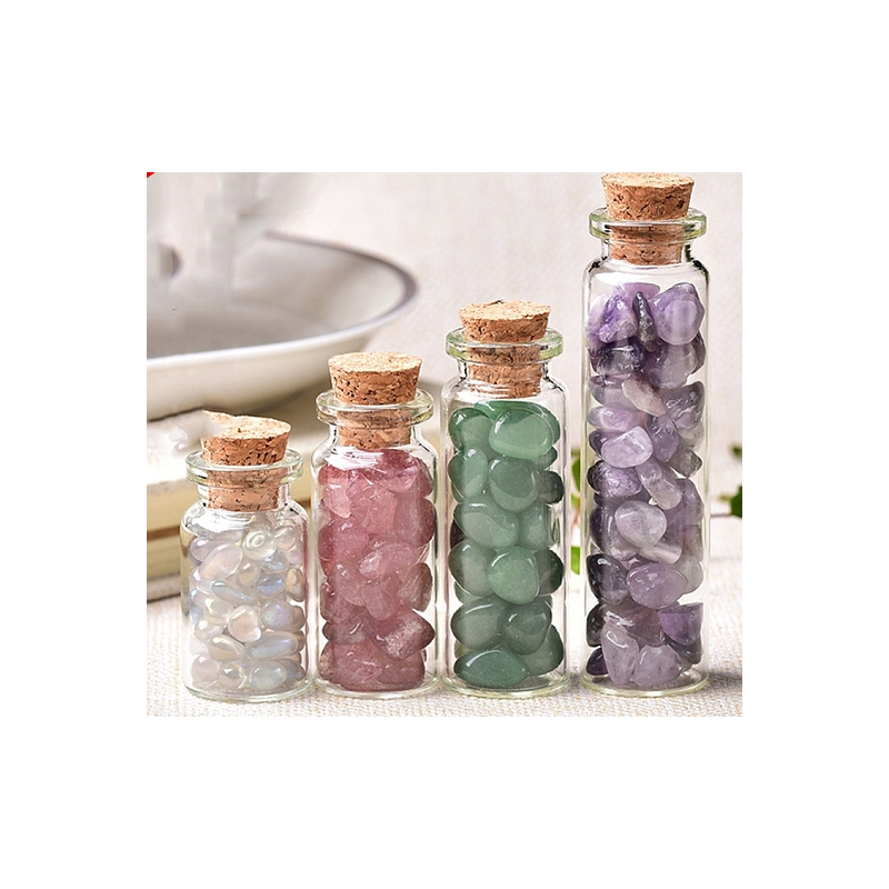 Glass Wishing Bottles, Reiki Gemstone Drift Chip Beads inside for DIY Jewelry Making Home Decoration