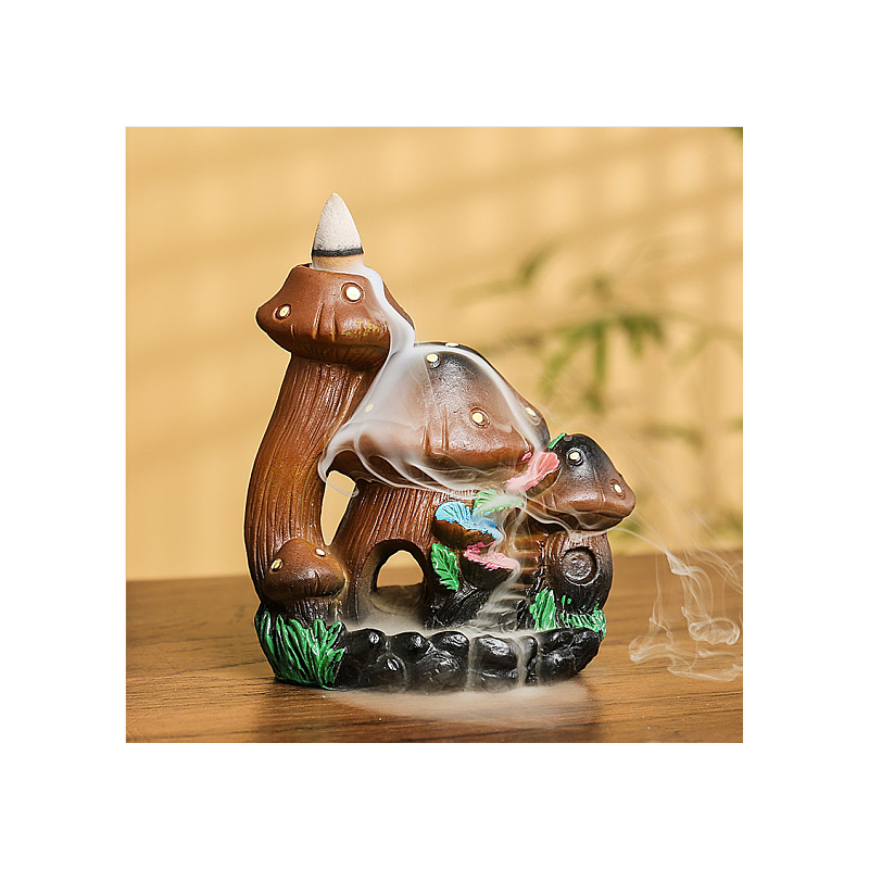 Resin Backflow Incense Burners, Mushroom House Incense Holders, Home Office Teahouse Zen Buddhist Supplies