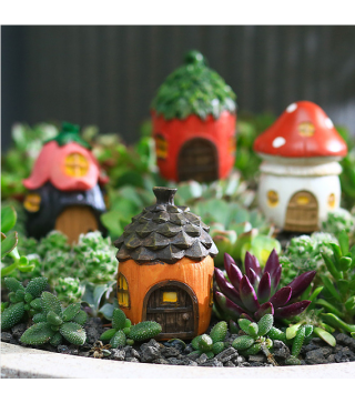 Resin House Figurines Display Decorations, Micro Landscape Garden Decoration