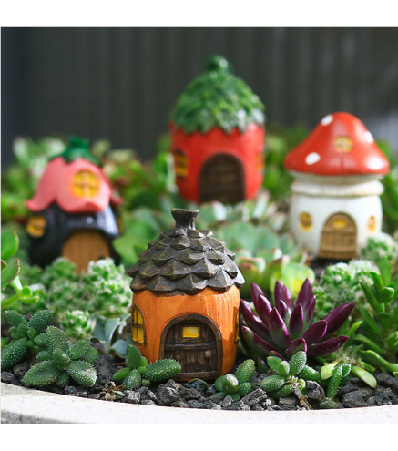 Resin House Figurines Display Decorations, Micro Landscape Garden Decoration